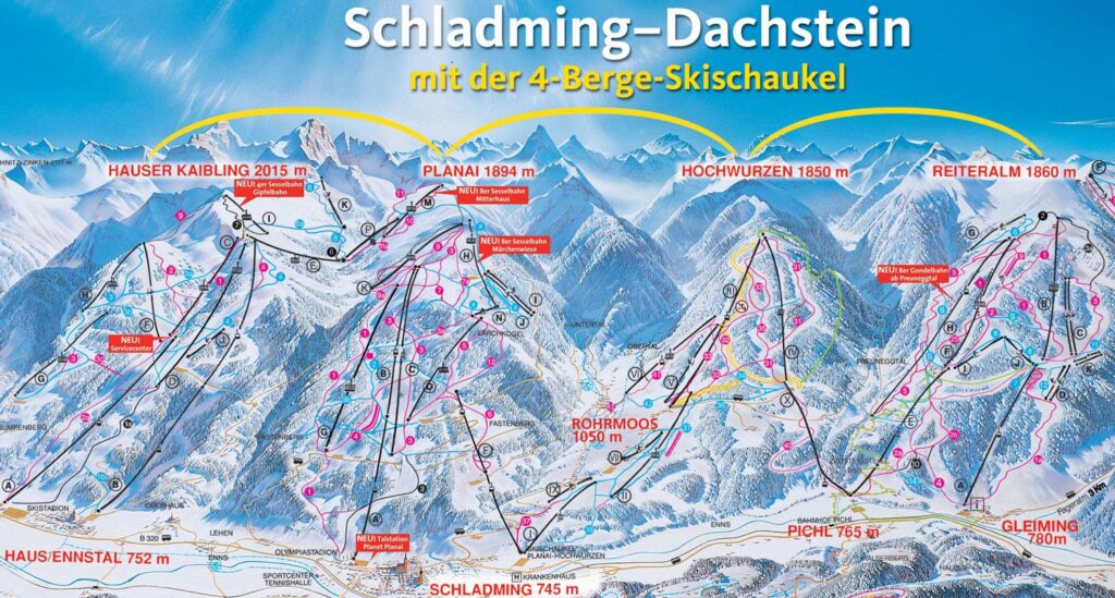 mapa sjezdovek Schladming - Dachstein